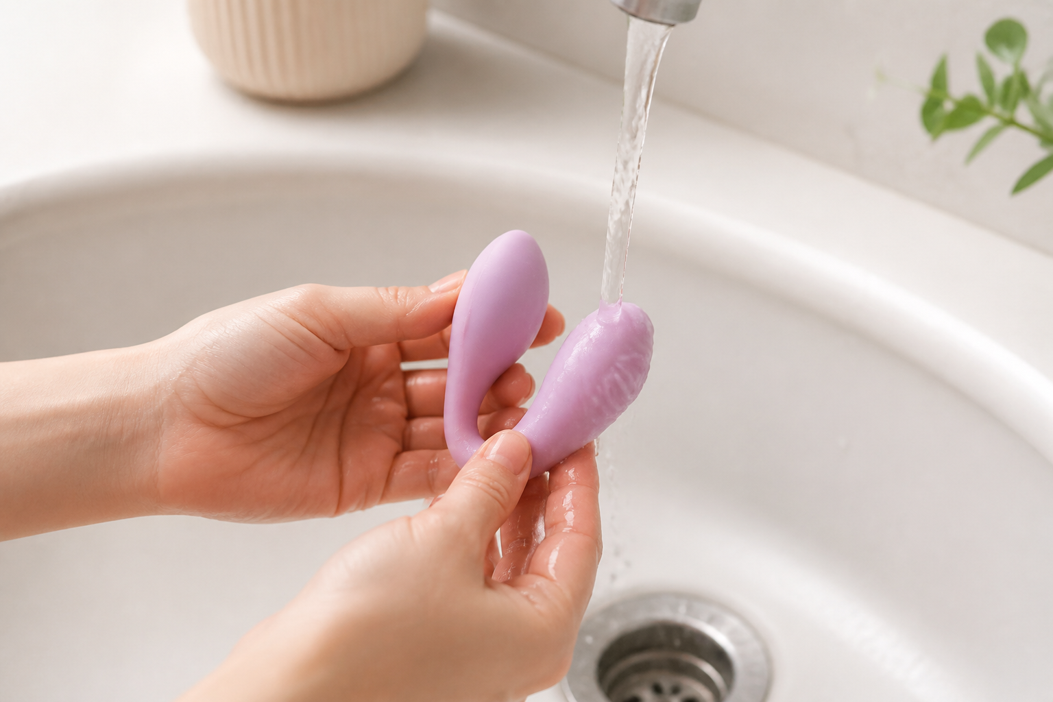 Product being rinsed under gentle water