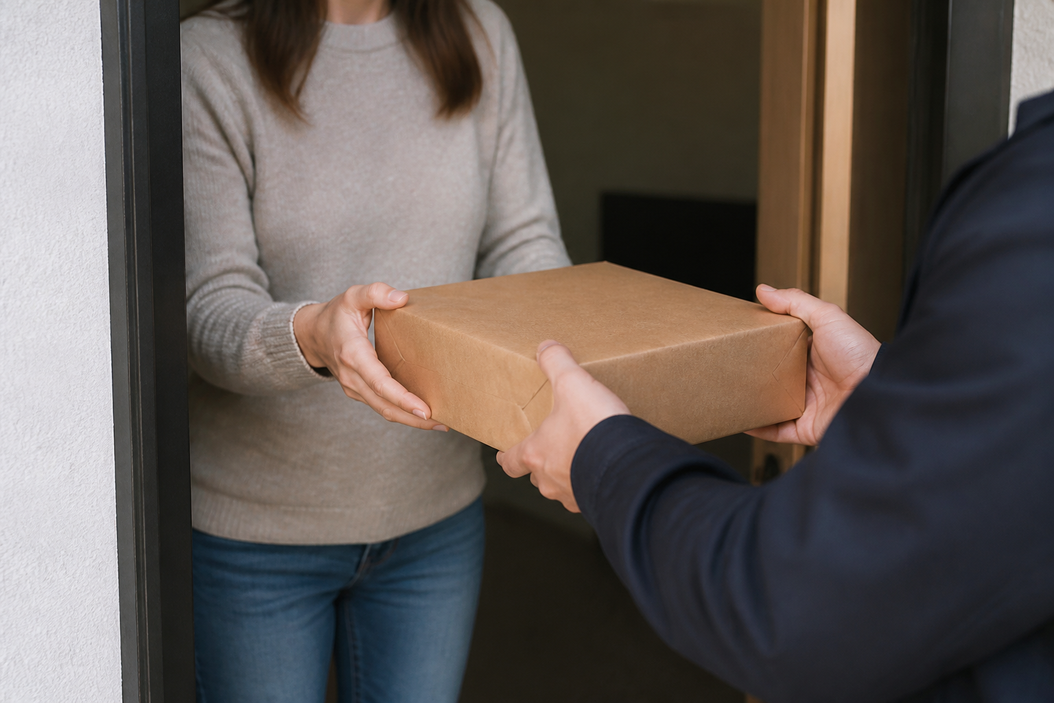 Plain package delivery at an apartment door